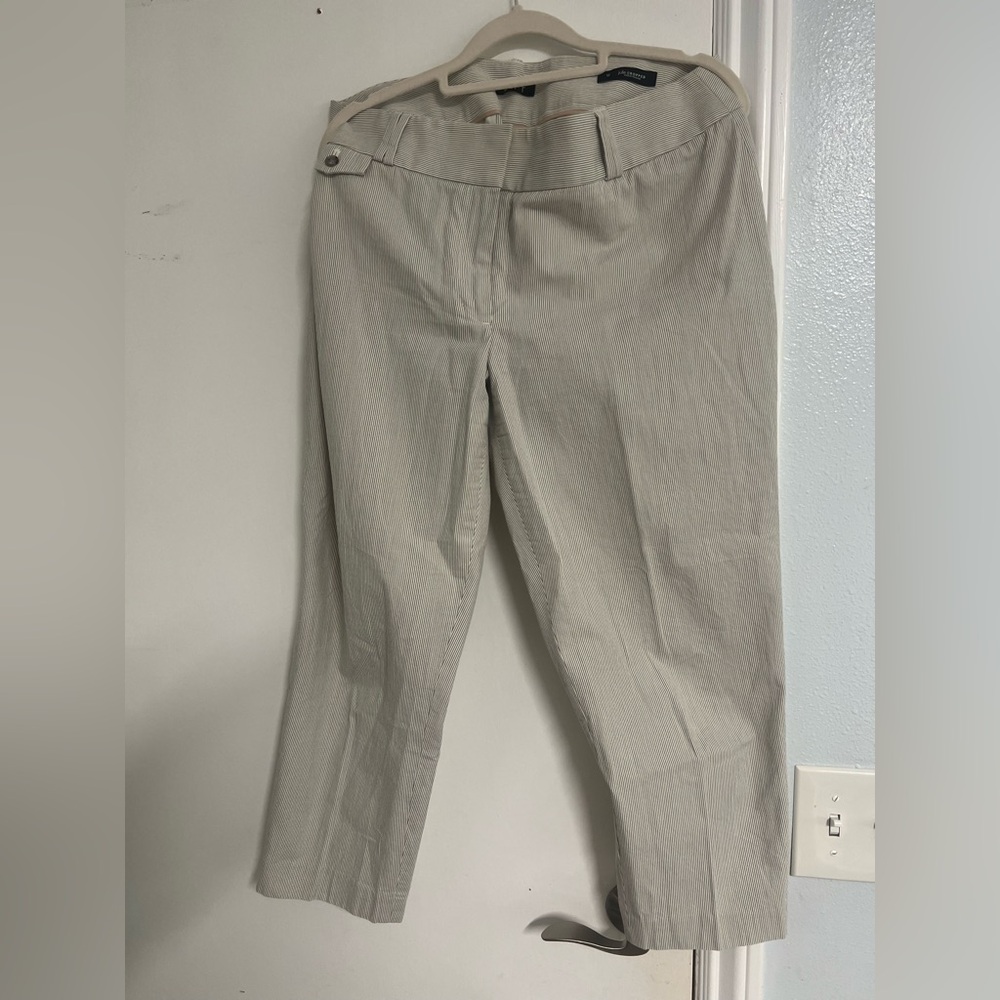 LOFT Cream and Black Striped Pants